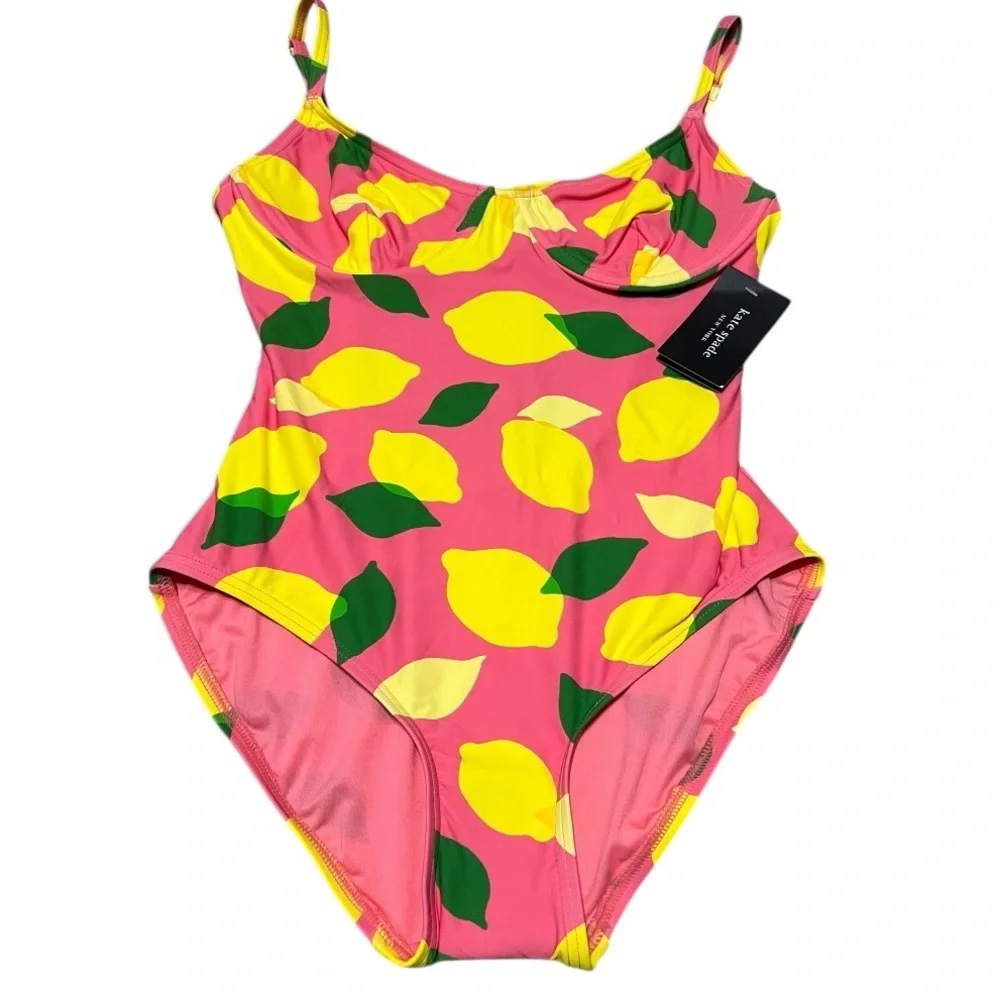 Kate Spade Bubble Gum Pink Lemon Print One Piece Swimsuit - Picture 2 of 4